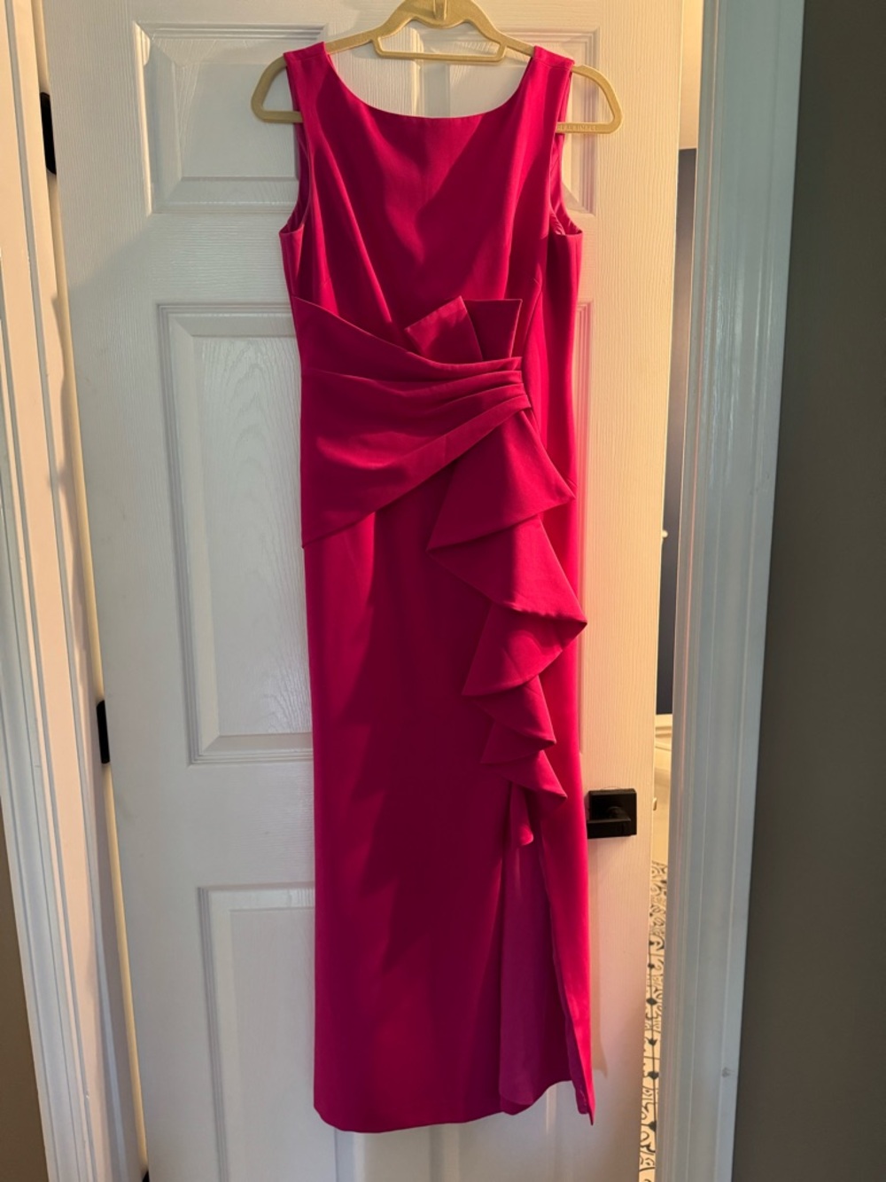 Eliza J Fuchsia Midi Sheath Dress with Cascade Ruffle